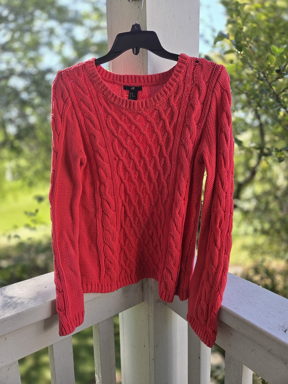 H&M Red Cable-Knit Crewneck Sweater